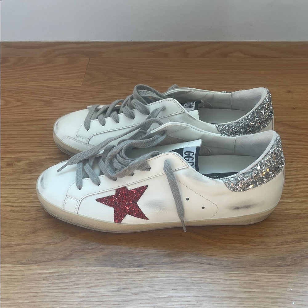 Golden Goose Superstar Sneakers with glitter heel and star